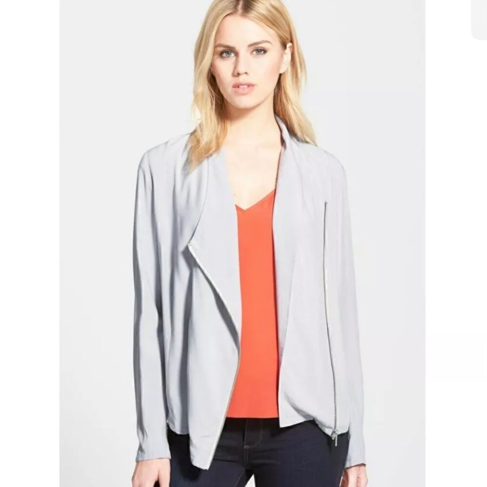 TROUVE White Modal Asymmetrical Zip Moto Jacket-S